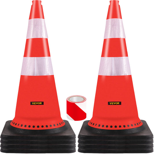 VEVOR Safety Cones, 8 x 30" Traffic Cones, PVC Orange Construction Cones, Reflective