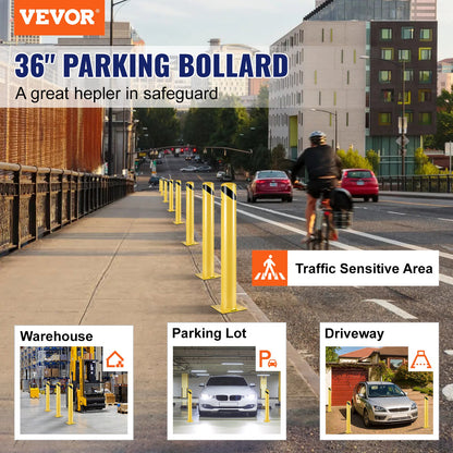 VEVOR Safety Bollard Steel Bollard Post Yellow Pipe Steel Barrier 36" H 4.5" D