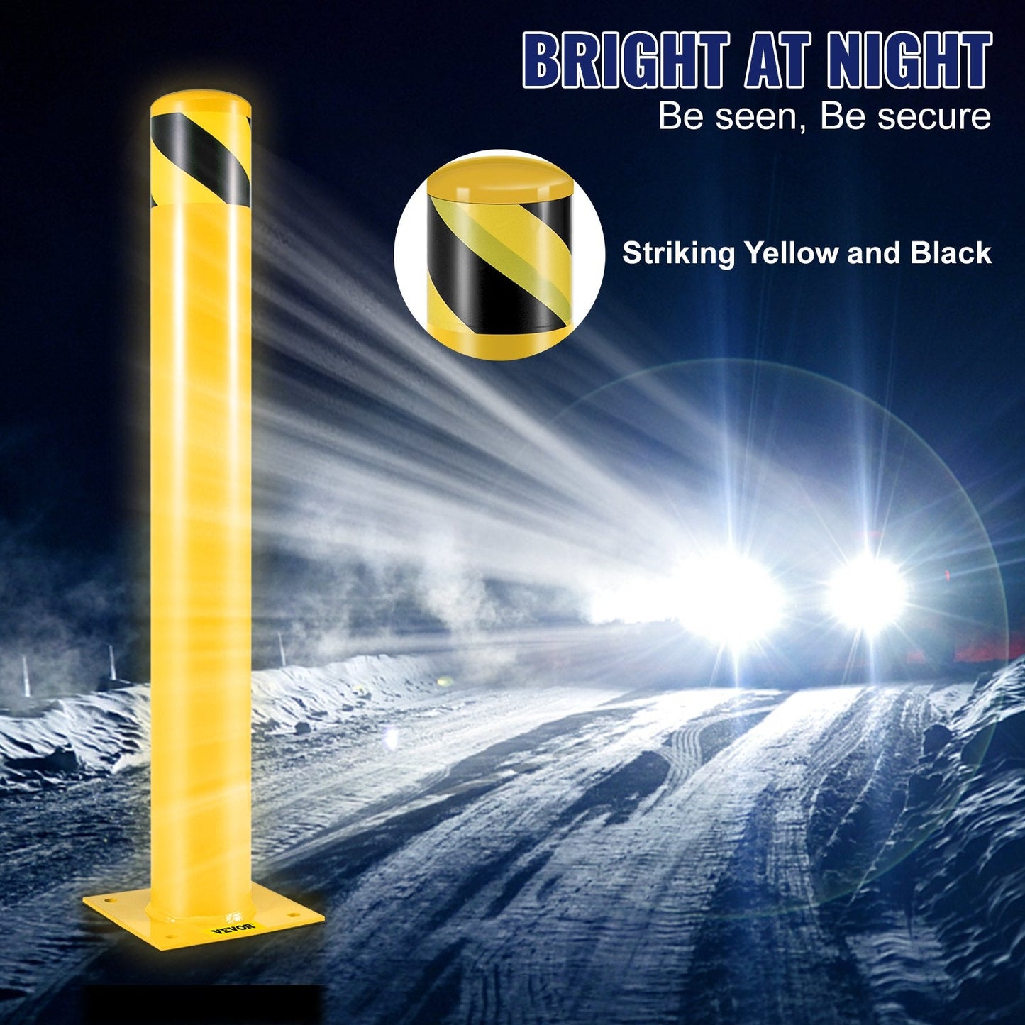 Steel Safety Bollard Post, Yellow & Black, 0.91m Tall, 11.4cm Diameter, Set of 2