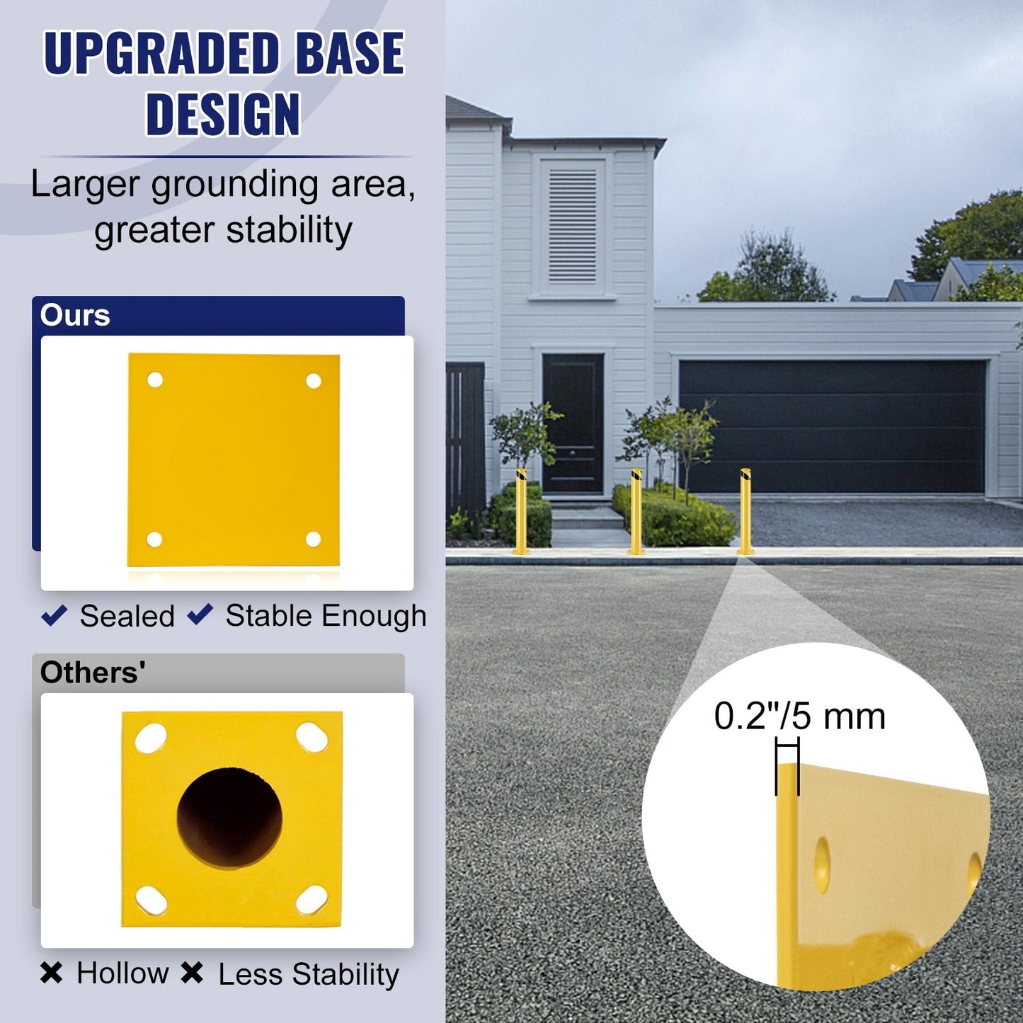 Steel Safety Bollard Post, Yellow & Black, 0.91m Tall, 11.4cm Diameter, Set of 2