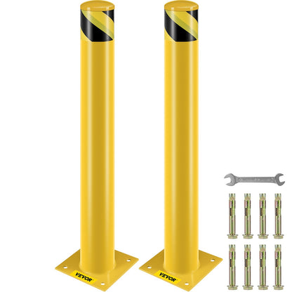 Steel Safety Bollard Post, Yellow & Black, 0.91m Tall, 11.4cm Diameter, Set of 2