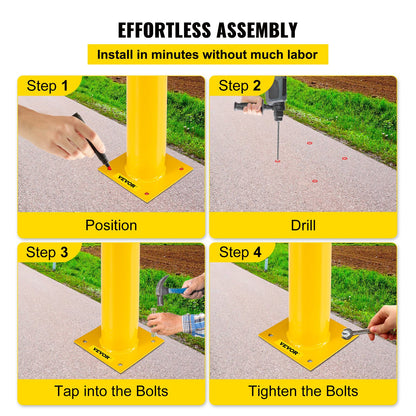 VEVOR Safety Bollard, 91 cm Height Bollard Post, 14 cm Diameter Steel Pipe Safety