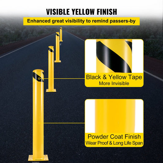 Heavy-Duty Yellow Steel Bollard, 1.22m x 0.14m for Traffic Safety, Set of 2