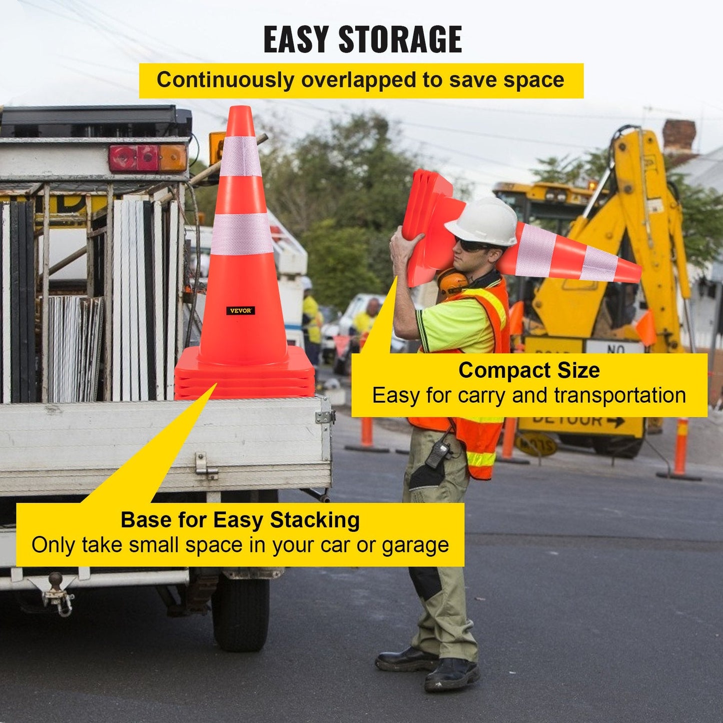 28" PVC Orange Traffic Cones with Reflective Collars, Set of 10 for Safety Use
