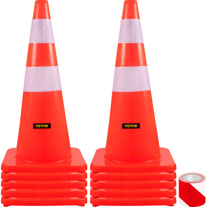 VEVOR Safety Cones, 28 in/73 cm Height, 10 PCS PVC Orange Traffic Cone with 2 Reflective