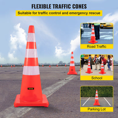 VEVOR Safety Cones, 6" x 36" Traffic Cones, PVC Orange Construction Cones, Reflective