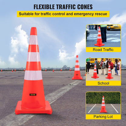 Reflective 0.9m Orange PVC Traffic Cones with Weighted Base for Road Safety