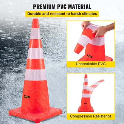 VEVOR Safety Cones, 6" x 36" Traffic Cones, PVC Orange Construction Cones, Reflective