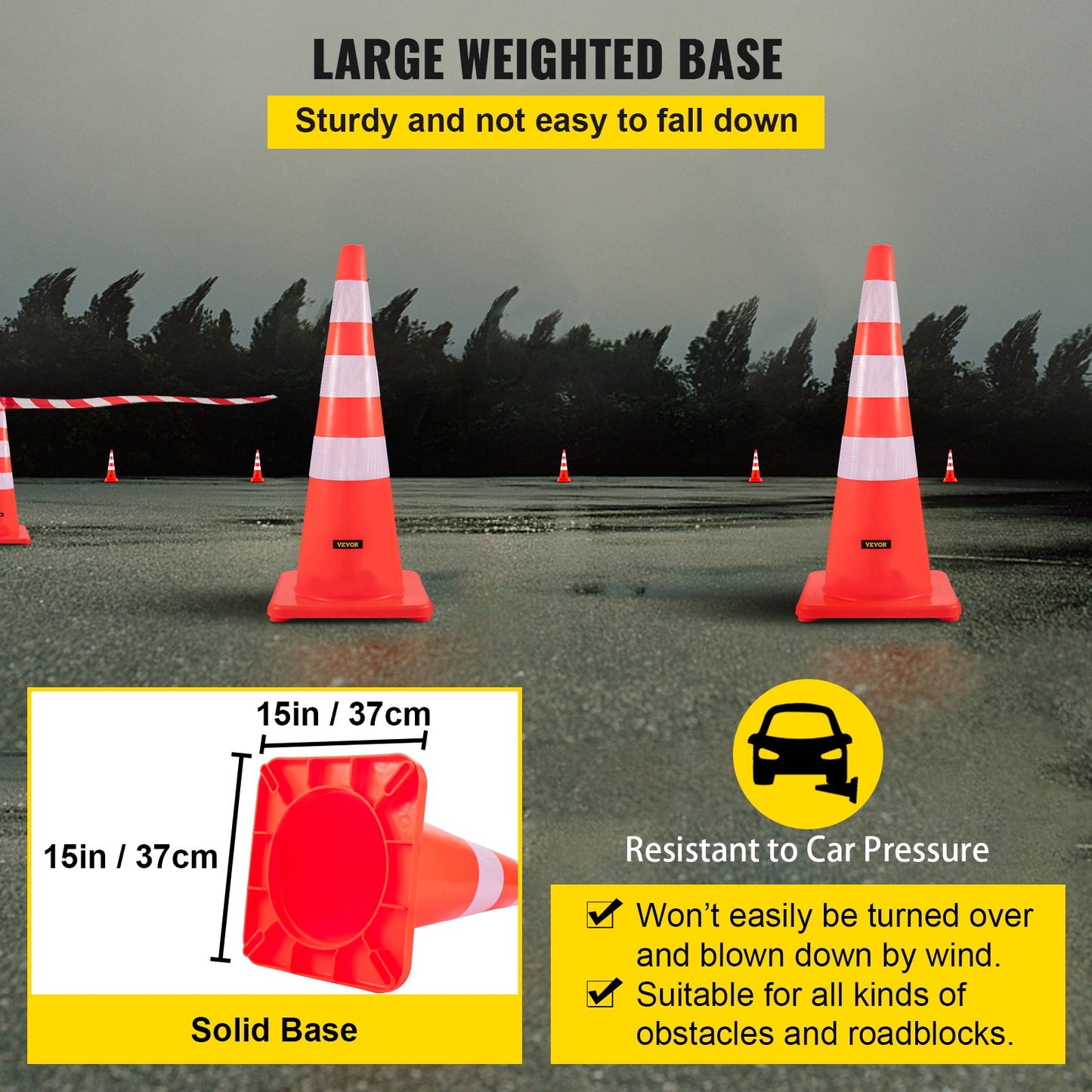 VEVOR Safety Cones, 6" x 36" Traffic Cones, PVC Orange Construction Cones, Reflective