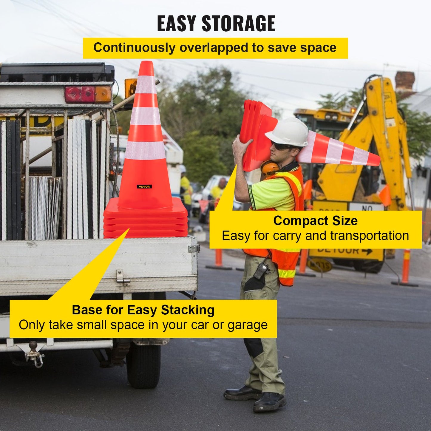 VEVOR Safety Cones, 6" x 36" Traffic Cones, PVC Orange Construction Cones, Reflective
