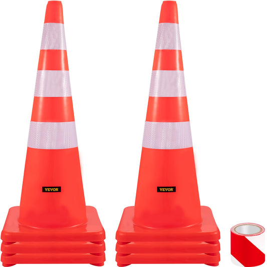 VEVOR Safety Cones, 6" x 36" Traffic Cones, PVC Orange Construction Cones, Reflective