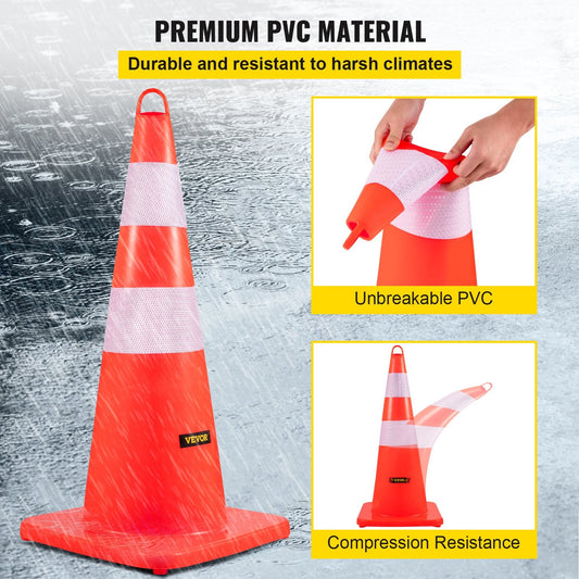 Orange PVC Traffic Cones with Reflective Collars, 73 cm, Weighted Base