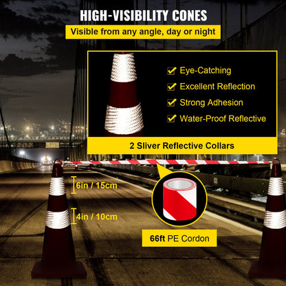 VEVOR Safety Cones, 12 x 28" Traffic Cones, PVC Orange Construction Cones, 2 Reflective