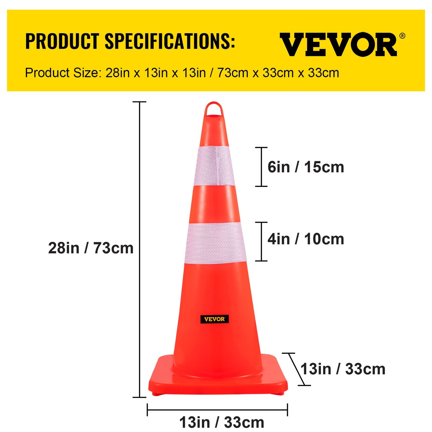 VEVOR Safety Cones, 12 x 28" Traffic Cones, PVC Orange Construction Cones, 2 Reflective