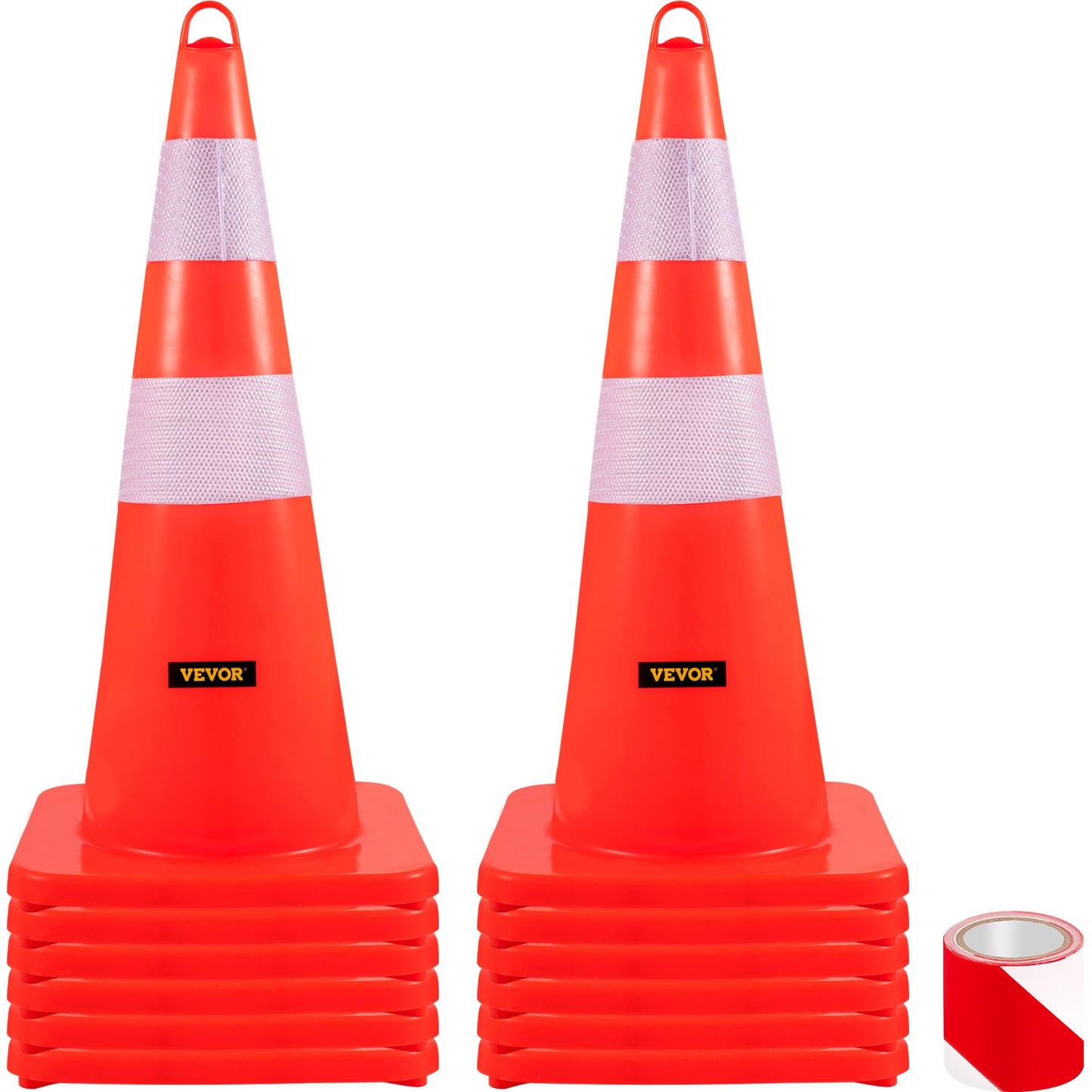 VEVOR Safety Cones, 12 x 28" Traffic Cones, PVC Orange Construction Cones, 2 Reflective