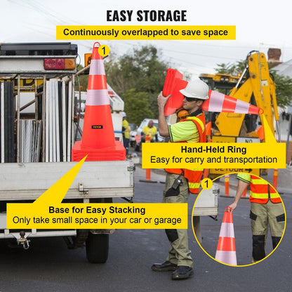 Orange PVC Safety Cones with Reflective Collars and Weighted Base, 1.67 kg, 0.73 m