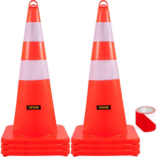 VEVOR Safety Cones, 6 x 28\" Traffic Cones, PVC Orange Construction Cones, 2 Reflective