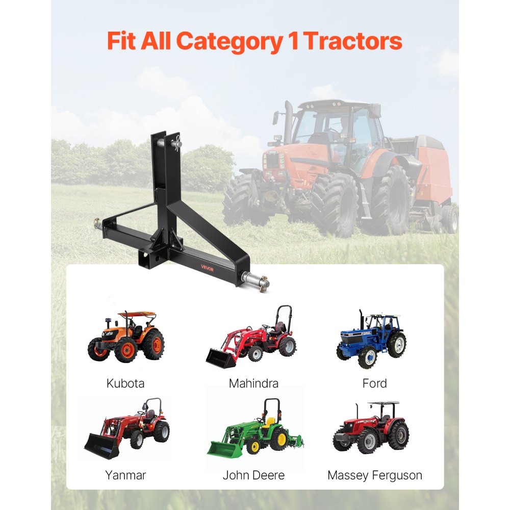 VEVOR 3 Point 2" Receiver Trailer Hitch Category 1 Tractor Quick Hitch Drawbar