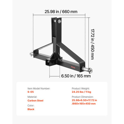 VEVOR 3 Point 2" Receiver Trailer Hitch Category 1 Tractor Quick Hitch Drawbar