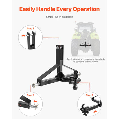 VEVOR 3 Point 2 in Trailer Hitch Receiver Tractor Drawbar Adapter Heavy Duty
