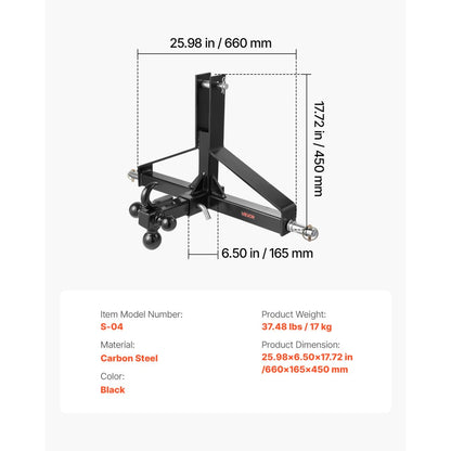VEVOR 3 Point 2 in Trailer Hitch Receiver Tractor Drawbar Adapter Heavy Duty