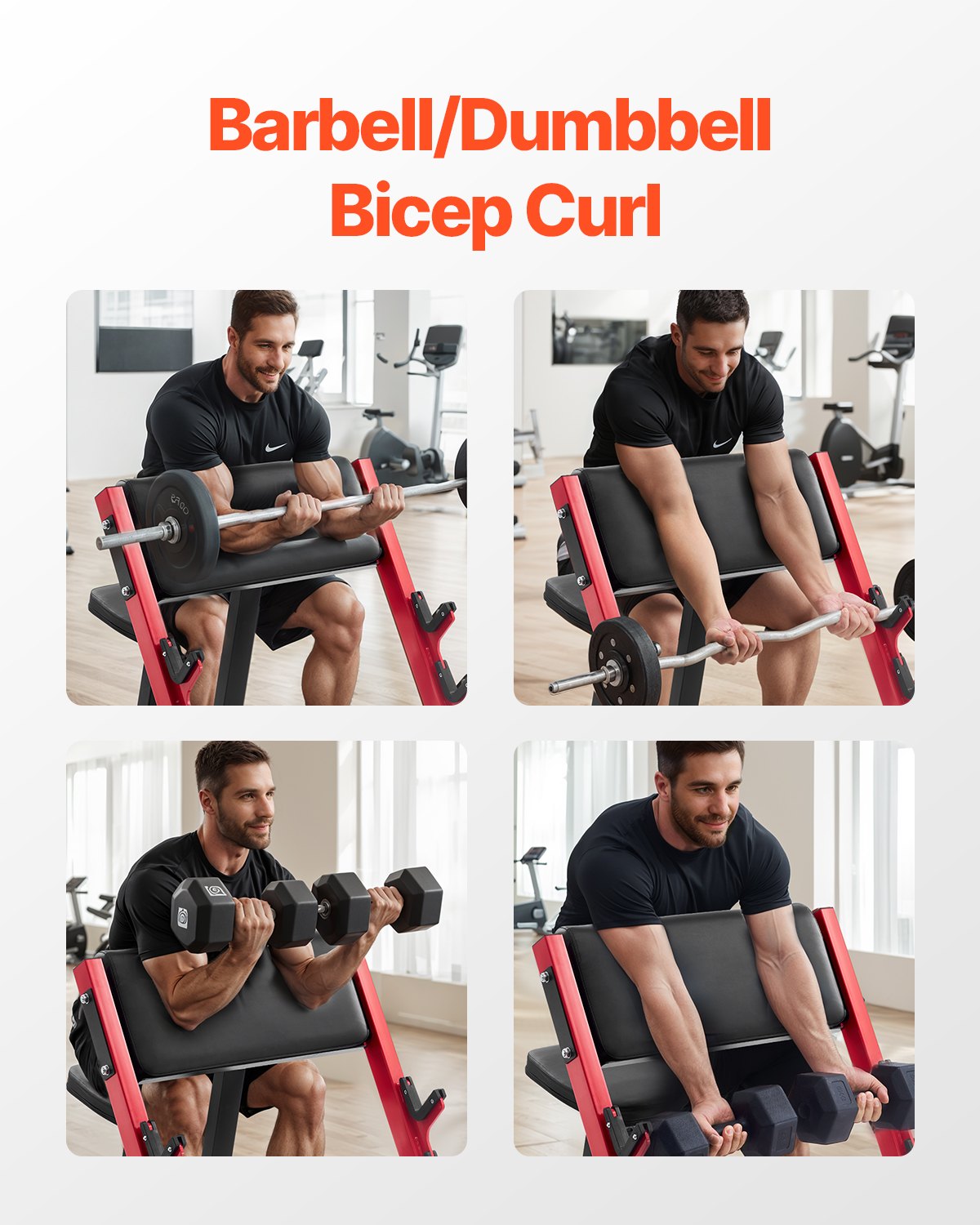 Preacher Curl Bench, Strength Training Benches, Max load 660 LBS Home Gym Fitness Equipment, Seated Arm Isolated Barbell Dumbbell Bicep Station, Adjustable Weight Bench with Bar Holders