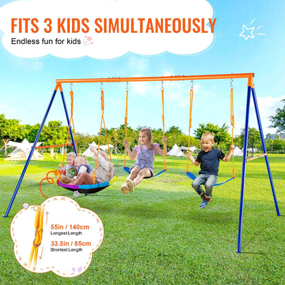 Backyard Metal Swing Set with Saucer & Belt Seats, 272 kg Capacity, 0.85-1.4 m Rope