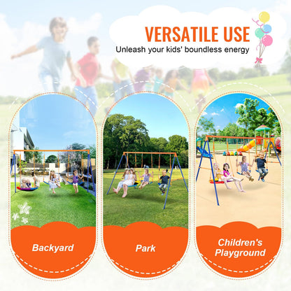 Backyard Metal Swing Set with Saucer & Belt Seats, 272 kg Capacity, 0.85-1.4 m Rope