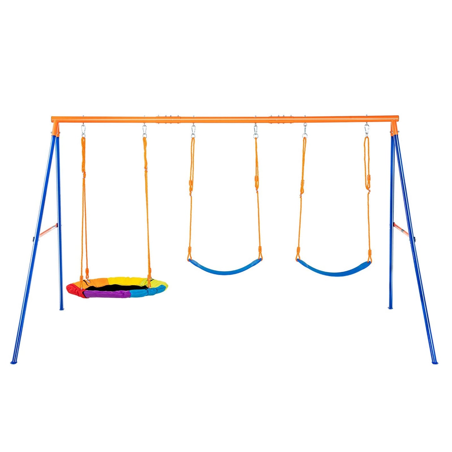 Backyard Metal Swing Set with Saucer & Belt Seats, 272 kg Capacity, 0.85-1.4 m Rope