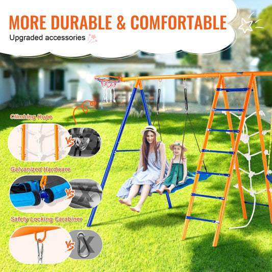 6-in-1 Metal Swing Set for Backyard, 200 kg Capacity, Indoor/Outdoor Use