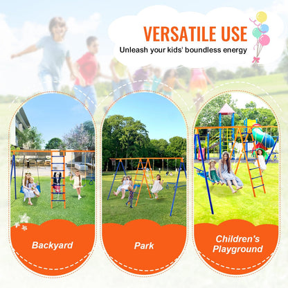 6-in-1 Metal Swing Set for Backyard, 200 kg Capacity, Indoor/Outdoor Use