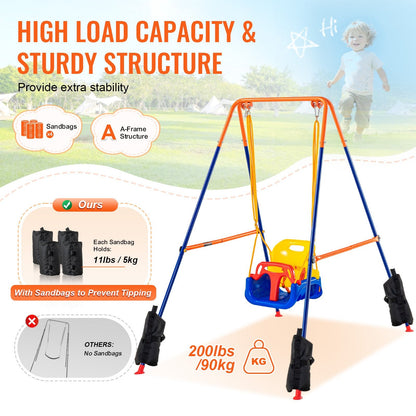 3-in-1 Toddler Swing Set with Sandbags, Foldable, 90 kg Capacity, Indoor/Outdoor