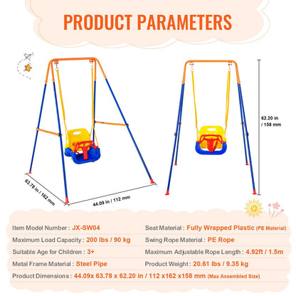 3-in-1 Toddler Swing Set with Sandbags, Foldable, 90 kg Capacity, Indoor/Outdoor
