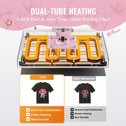 15x15m Slide-Out Heat Press Machine for T-Shirts, Pink, Beginner-Friendly