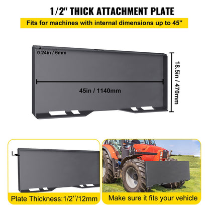 Universal Skid Steer Mount Plate, 12mm Steel, for Tractors, Easy Install