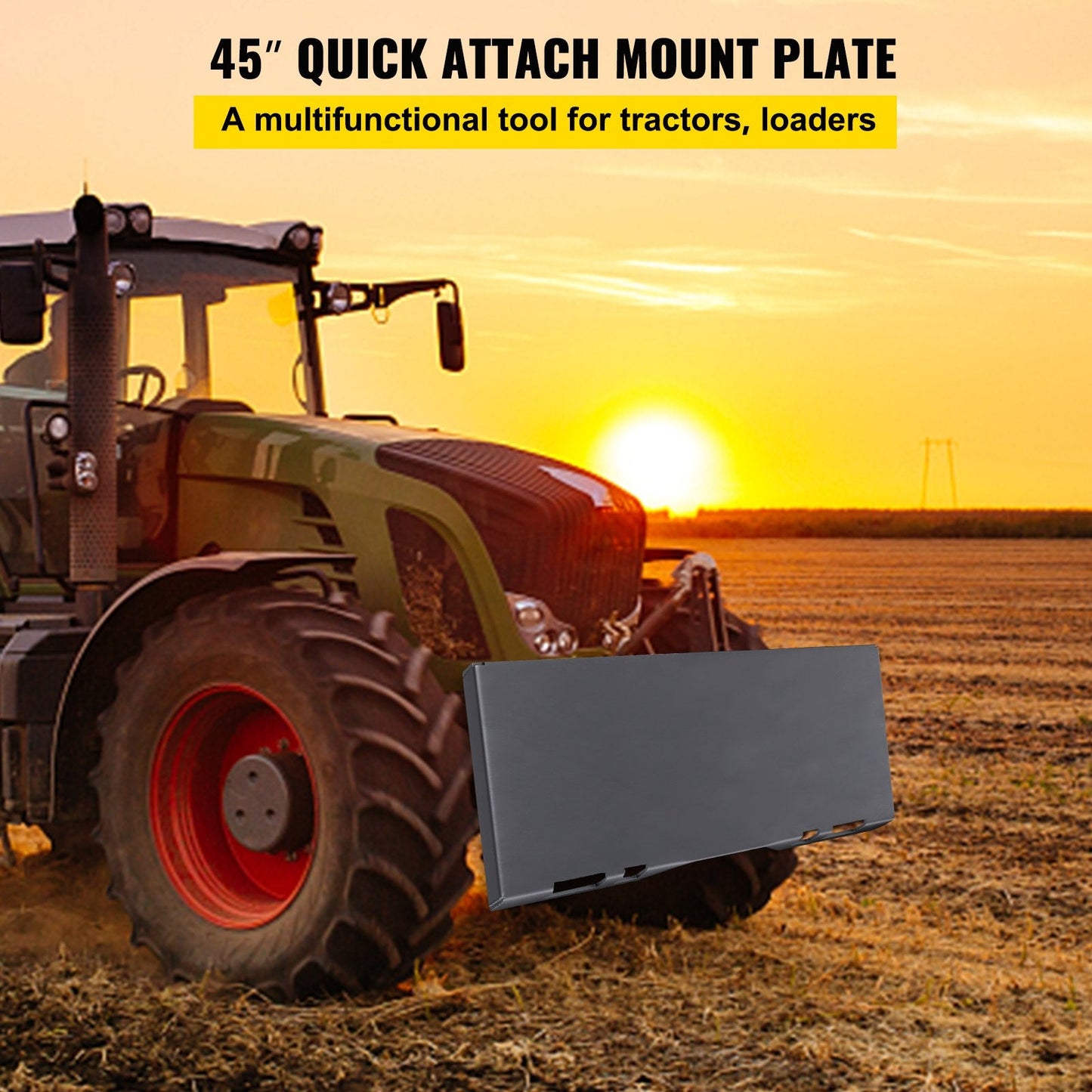 Universal Skid Steer Mount Plate, Steel, 0.24m Thick, 28kg, Easy Install