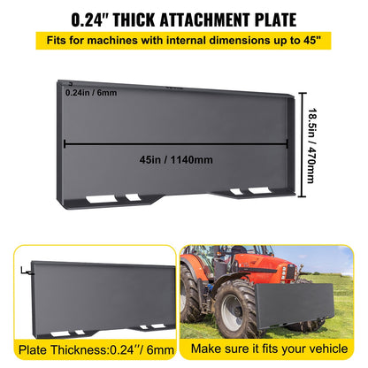 Universal Skid Steer Mount Plate, Steel, 0.24m Thick, 28kg, Easy Install