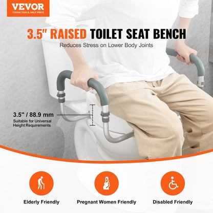 Raised Toilet Seat with 0.09 m Lift, 136 kg Capacity, for Standard Round Toilets