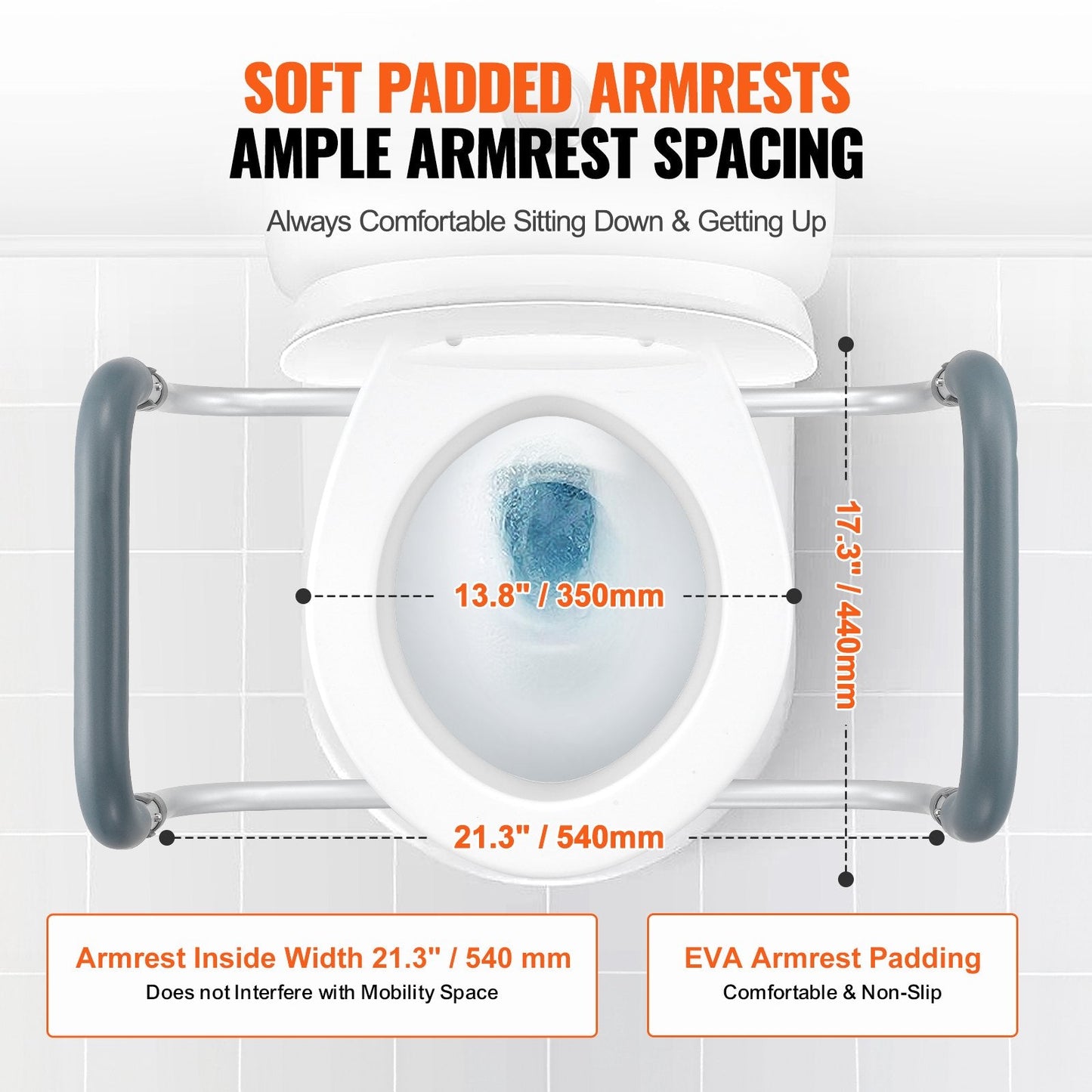 Raised Toilet Seat with 0.09 m Lift, 136 kg Capacity, for Standard Round Toilets