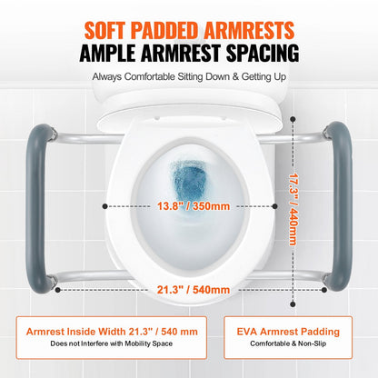 Raised Toilet Seat with 0.09 m Lift, 136 kg Capacity, for Standard Round Toilets