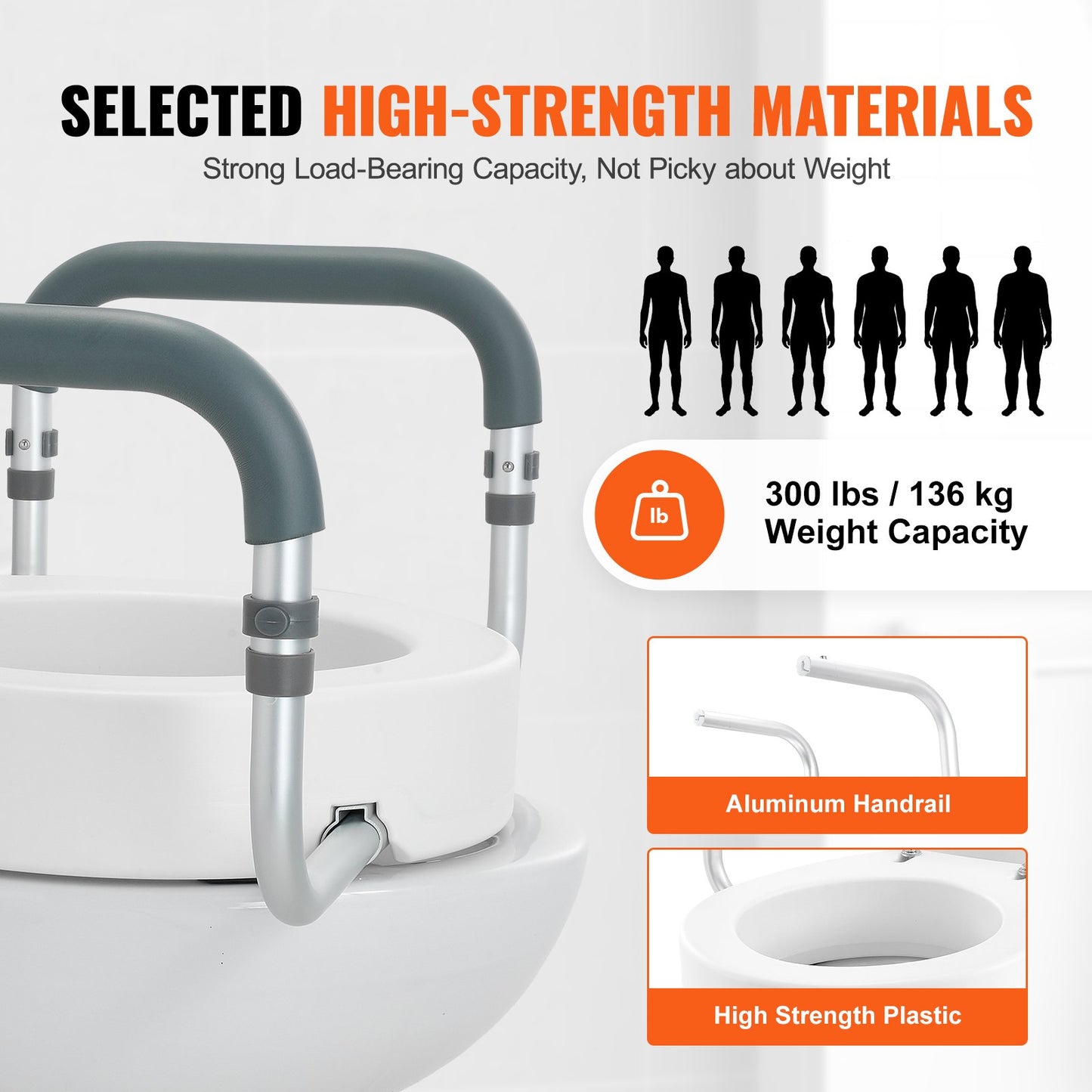 VEVOR Raised Toilet Seat,88.9 mm Height Raised, 136 kg Weight Capacity, for Standard