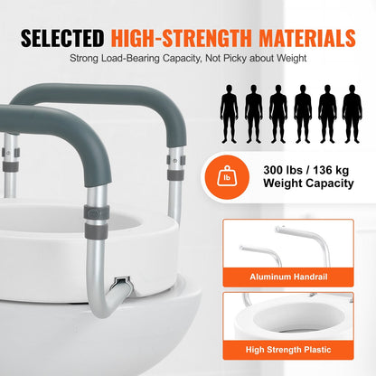Raised Toilet Seat with 0.09 m Lift, 136 kg Capacity, for Standard Round Toilets