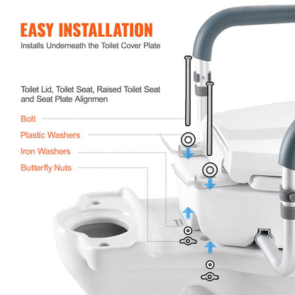 Raised Toilet Seat with 0.09 m Lift, 136 kg Capacity, for Standard Round Toilets