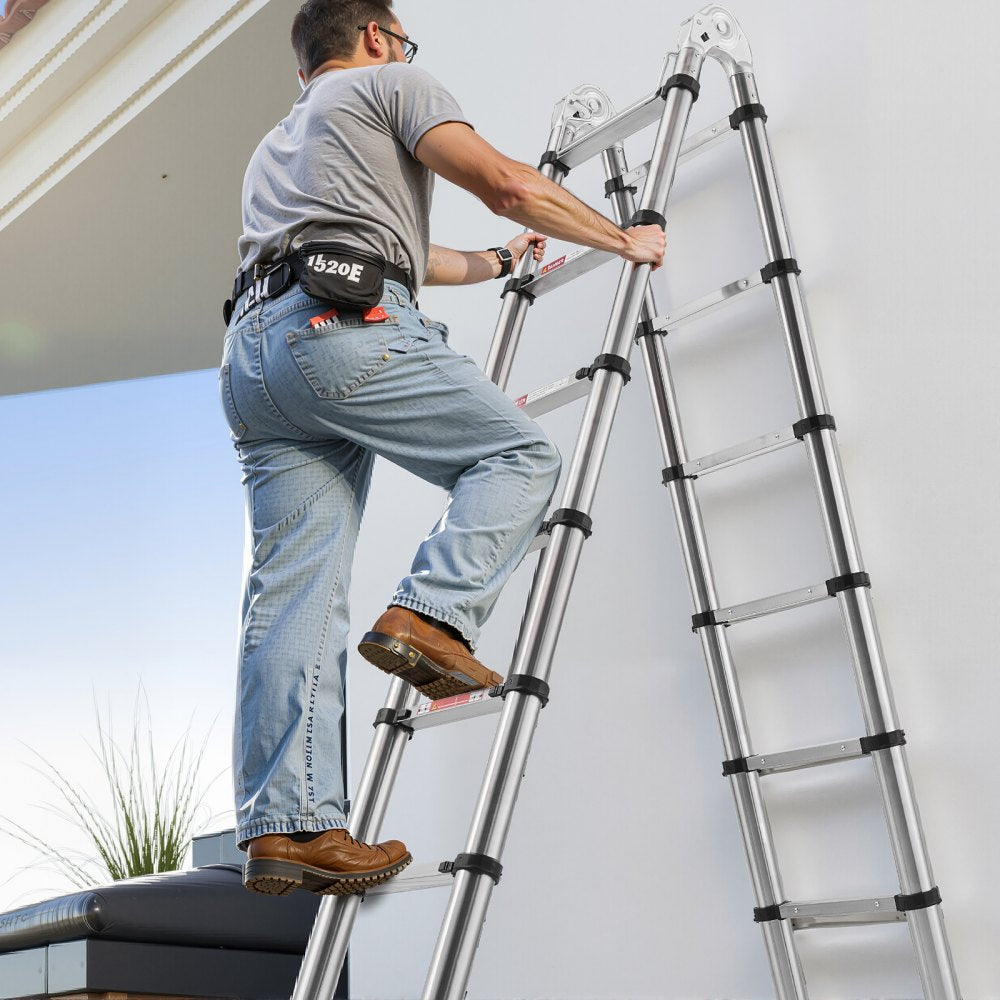 VEVOR Telescoping Ladder A-Frame Stainless Steel 4985 mm Extension Ladders
