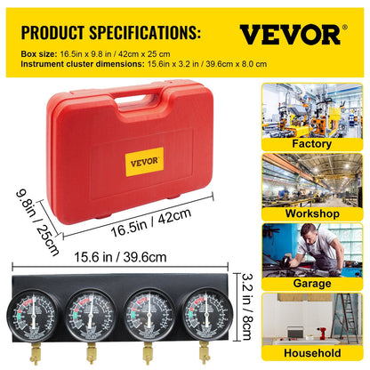 Precision Carburetor Synchronizer Kit with Gauges & Rubber Hose, 40 cm Plate