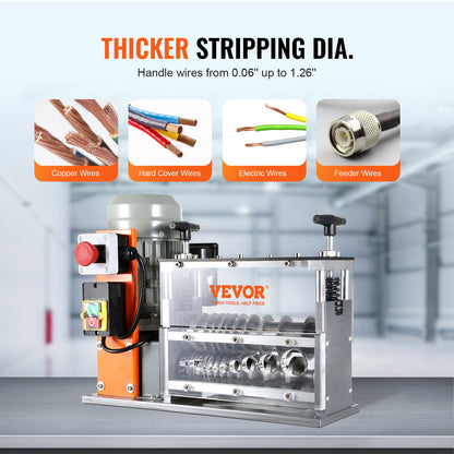 VEVOR Automatic Wire Stripping Machine, 0.06''-1.26'' Electric Motorized Cable Stripper,