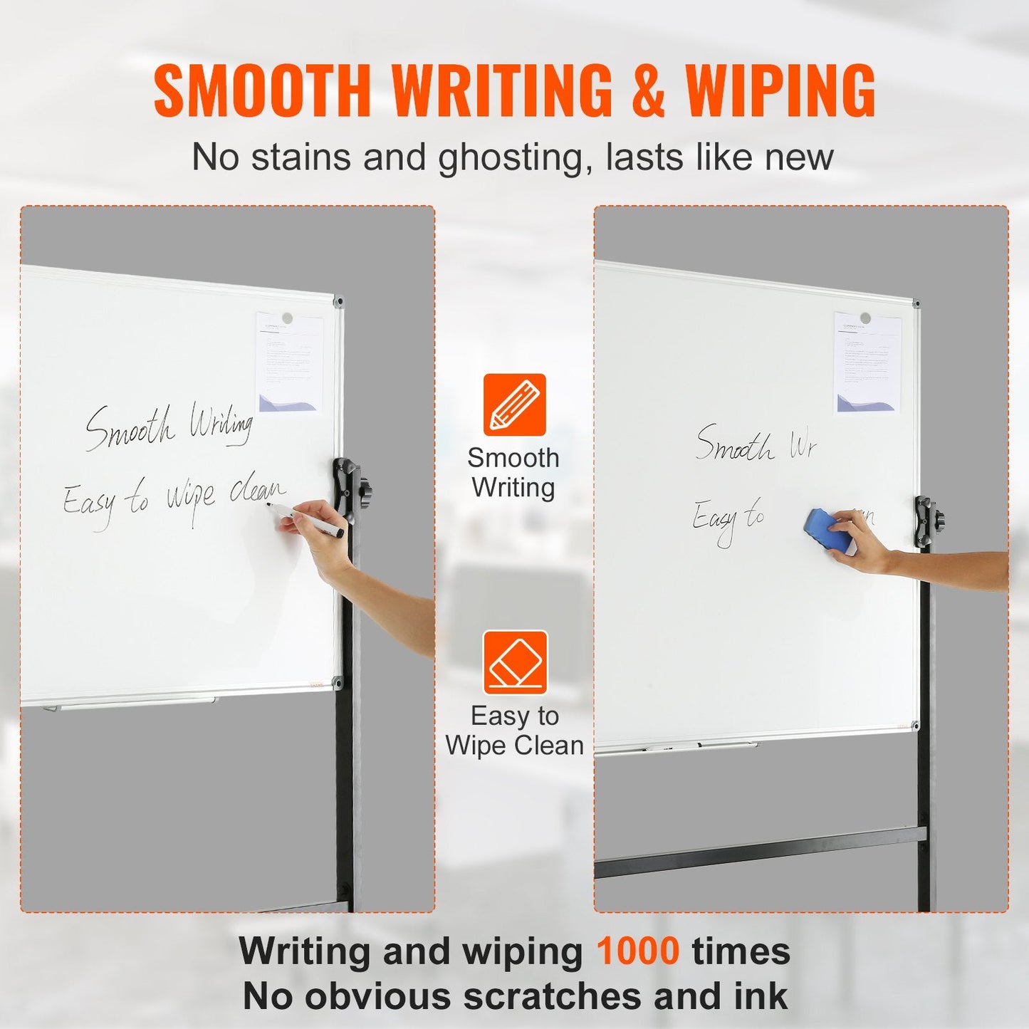 Double-Sided Magnetic Mobile Whiteboard with Adjustable Height and Wheels
