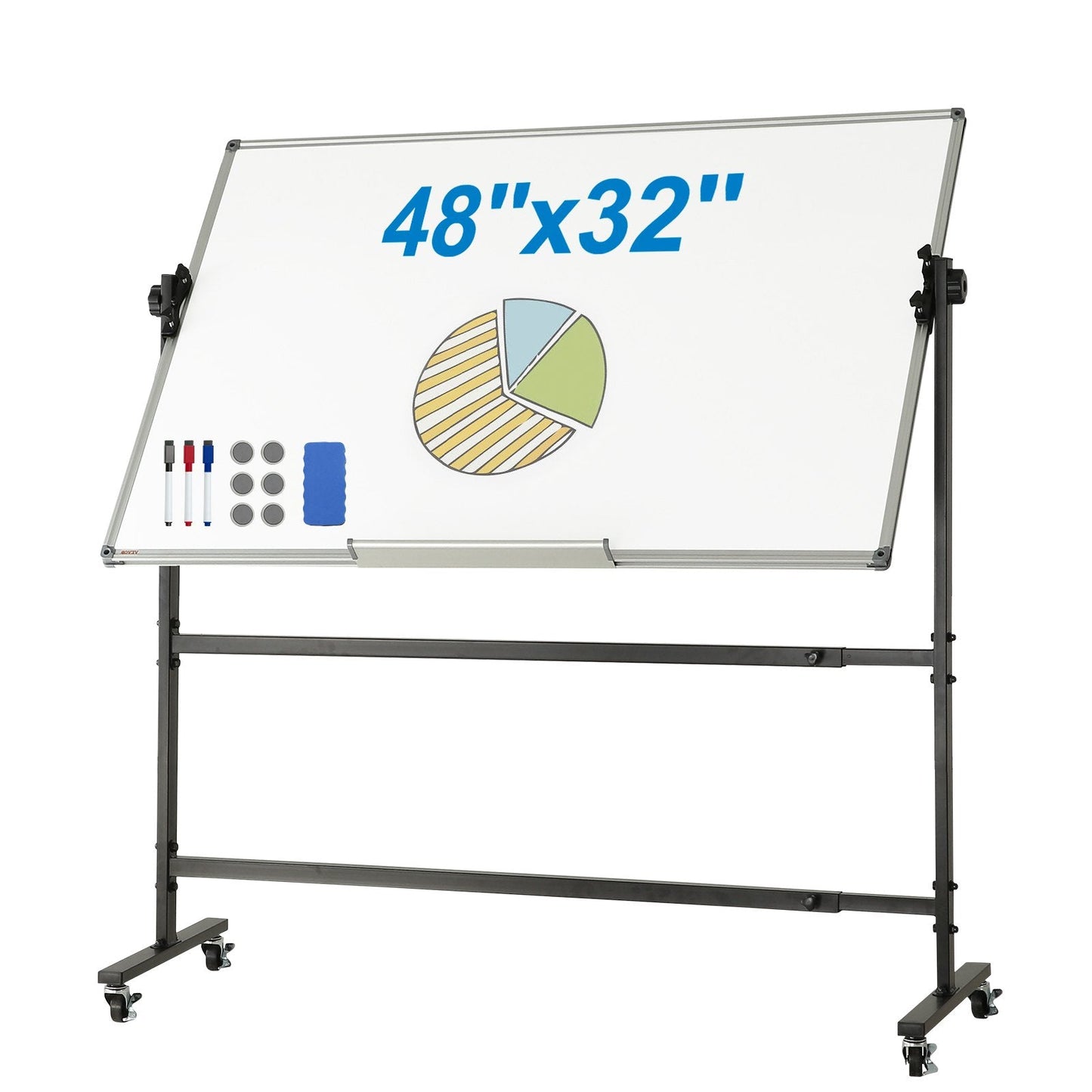Double-Sided Magnetic Mobile Whiteboard with Adjustable Height and Wheels