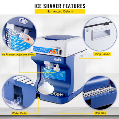High-Performance 120kg/h Ice Shaver for Slushies and Desserts, Stainless Steel