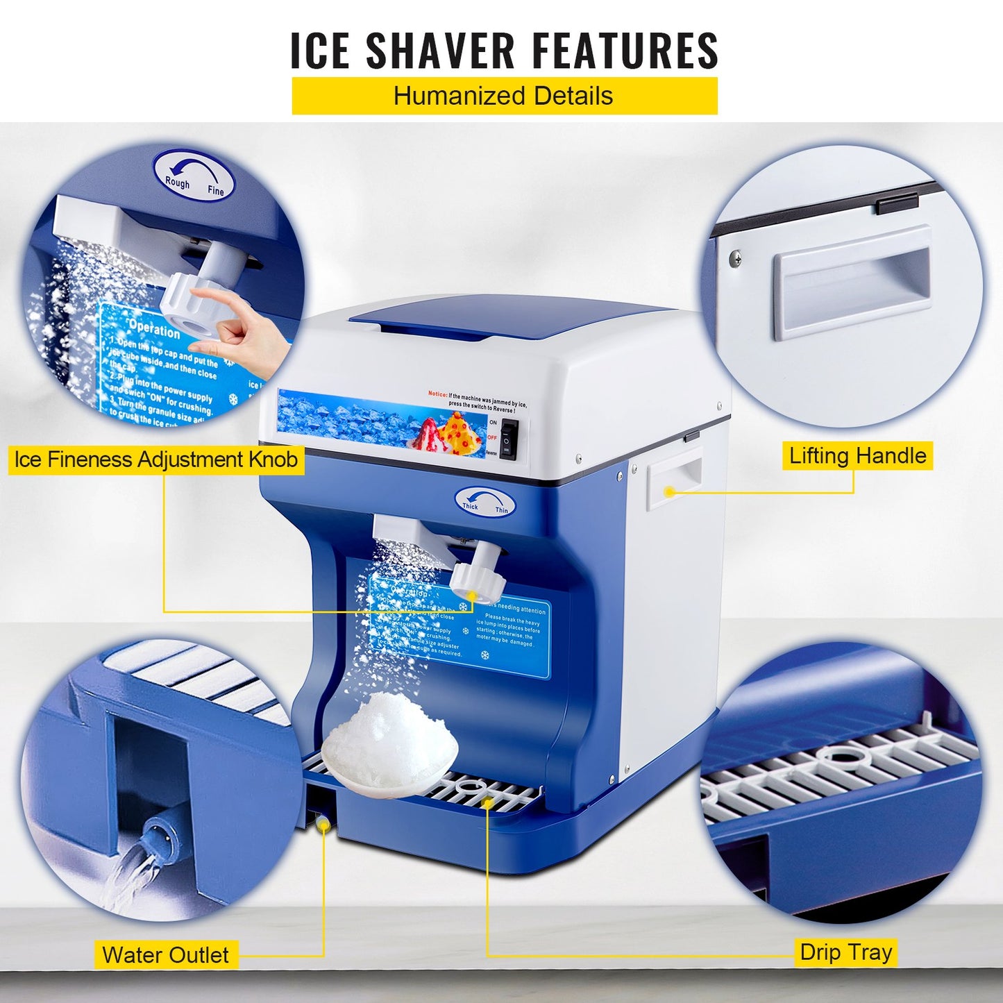 VEVOR Ice Shaver 265LBS/Hour Snow Cone Frozen Ice Shaving Slushie Dessert Maker
